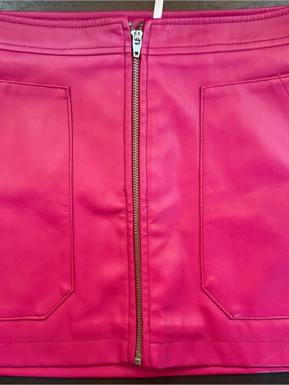 Free People Magenta Front-Zip Faux Leather Mini Skirt